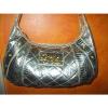 Baby Phat shinny gold metallic faux snake skin hobo boho shoulder bag tote beach