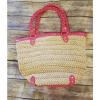 H&amp;M Large Pink Beach Bag Corn Husk Woven Tote Bag Purse Divided Oversized