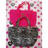 NWT VICTORIA&#039;S SECRET PINK Beach Large Zip Top Tote Bag Bling Zebra Neon Melon