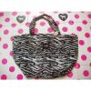 NWT VICTORIA&#039;S SECRET PINK Beach Large Zip Top Tote Bag Bling Zebra Neon Melon