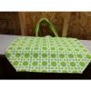 Jute Beach Bags lot of 2.  Lime green/white &amp; pink/white geometric pattern