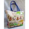 New Palms Sailboats Print Blue White Yellow Green Fabric Beach Bag Lg Tote