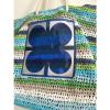 Liz Claiborne Beach Bag Raffia Straw Blue Green Multicolor Big Size