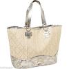 NWT XL GOTTEX Swimwear Silver Straw Tote Beach Shopper Faux Croco Bag Handbag