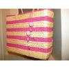 Pretty! Hot Pink/Raspberry Natural Straw Summerbag Shopper/Tote/Beachbag/Travel.