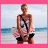 Victorias Secret Sunkissed Beach Tote Bag Pink Striped White Black 2016 NEW!