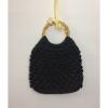 J. Crew rose black beach bag bamboo, sack round handle, woven, 10 x 14, boho