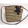 Woven Small Straw Purse Bag Beach Nautical Look Casual Black &amp; Natural Stripped