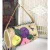 Natural Woven Straw Bag Colorful Vintage Beach Pink Flower Purse Handbag Tote