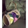 Natural Woven Straw Bag Colorful Vintage Beach Pink Flower Purse Handbag Tote