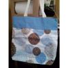 Ahava floral tote/beach bag, rope handles, satin lined, white, blue &amp; mocha