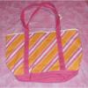 Bath &amp; Bodyworks Tote Beach Bag Pink Orange Striped Button Closure Pockets NWT