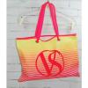 Victoria&#039;s Secret VS NEON Pink/Yellow Stripe Canvas Tote/Beach Shopper Tote Bag