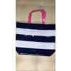 Pink And Blue Canvas Striped Beach Cotton Tote Bag Pink Inside NEW