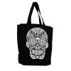 Black Tote Beach Bag Purse with White Day of the Dead Skull Cotton