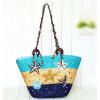 Woman Large Blue Summer Beach Shoulder Bag w/ Shoulder Straps Straw Tote Bag