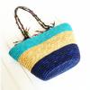 Woman Large Blue Summer Beach Shoulder Bag w/ Shoulder Straps Straw Tote Bag