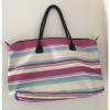 Pink Blue Beige Striped Purse Tote Beach Bag Large