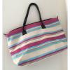 Pink Blue Beige Striped Purse Tote Beach Bag Large