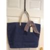 NWT~~ Mud Pie Navy Jute Tote Shopper Beach Tote Bag  with Wipe Clean Interior