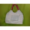 VICTORIA SECRET WHITE BEACH PURSE SHOULDER BAG ACCENT HOT PINK HANDLES E U C