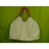 VICTORIA SECRET WHITE BEACH PURSE SHOULDER BAG ACCENT HOT PINK HANDLES E U C