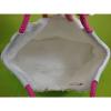 VICTORIA SECRET WHITE BEACH PURSE SHOULDER BAG ACCENT HOT PINK HANDLES E U C