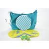 Aqua Green Canvas Beach Bag with Beach Ball Paddles Plastic White Inner Lining