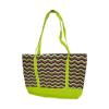 Canvas Beach Bag with Yellow Chevron Print, Plastic Liner and Zipper Closure