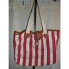 UNBRANDED STRIPED CREME/RED TOTE/BEACH BAG EUC