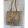 Straw Handbag Purse Tote Beach Bag SCALA Blue Lining Zip Close Jute Flowers