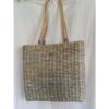 Straw Handbag Purse Tote Beach Bag SCALA Blue Lining Zip Close Jute Flowers