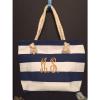 NAVY AND WHITE BEACH TOTE BAG WEDDING SUMMER OVERNIGHT SHOPPING