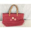 Murval Jute Tote Pink Bag Purse Beach with Leather Handles &amp; Floral Accents