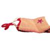 Natural jute beach bag with red silk lining with pull string for closing