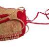 Natural jute beach bag with red silk lining with pull string for closing