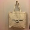 MICHAEL KORS XOXO Large White Canvas Shopping Beach Tote Bag Purse Pouch NWOT