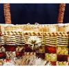 Handbag Woven Wicker Flower Purse Two Tone Tote Beach Bag