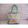 BEACH BAG SHELLS STARFISH ZIPPER INNER POCKET GREEN