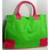 Green Pink Faux Croc Tote Bag Travel Dbl Strap Heavy Duty Beach Canvas Overnight