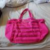 Victorias Secret Pink Sequin Canvas Tote Bag Beach Bag Side Pockets