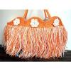 LARGE ORANGE WHITE FRINGE PAPER STRAW BEACH SHOPPER TOTE SHOULDER BAG HANDBAG