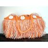 LARGE ORANGE WHITE FRINGE PAPER STRAW BEACH SHOPPER TOTE SHOULDER BAG HANDBAG