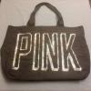 Victoria&#039;s Secret PINK Tote Bag Large Gray w/ Sequins Bling Beach Shopping Books