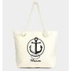 New Beige &amp; Black Anchor Print Beach Bag With Zip Top Closure &amp; Rope Handle