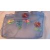 Large hard netting see-thru beach bag with straw flower embellishments