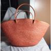 EXTRA LARGE ORANGE STRAW TOTE BEACH BAG PURSE SHOULDER HANDBAG POOL TRAVEL