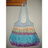 BLUE MIAMI Large BAG Unique Yarn Knit Fabric Boho Hippie Purse Tote Floral Beach