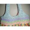 BLUE MIAMI Large BAG Unique Yarn Knit Fabric Boho Hippie Purse Tote Floral Beach