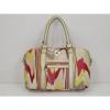 SPARINA Colorful SHELL BEACH Print Linen &amp; Gold Leather Footed Satchel Bag Purse